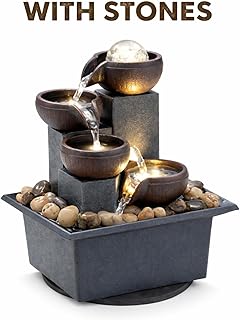 Tabletop Water Fountain with Stones & LED Light – Indoor Decorative Zen Fountain for Home