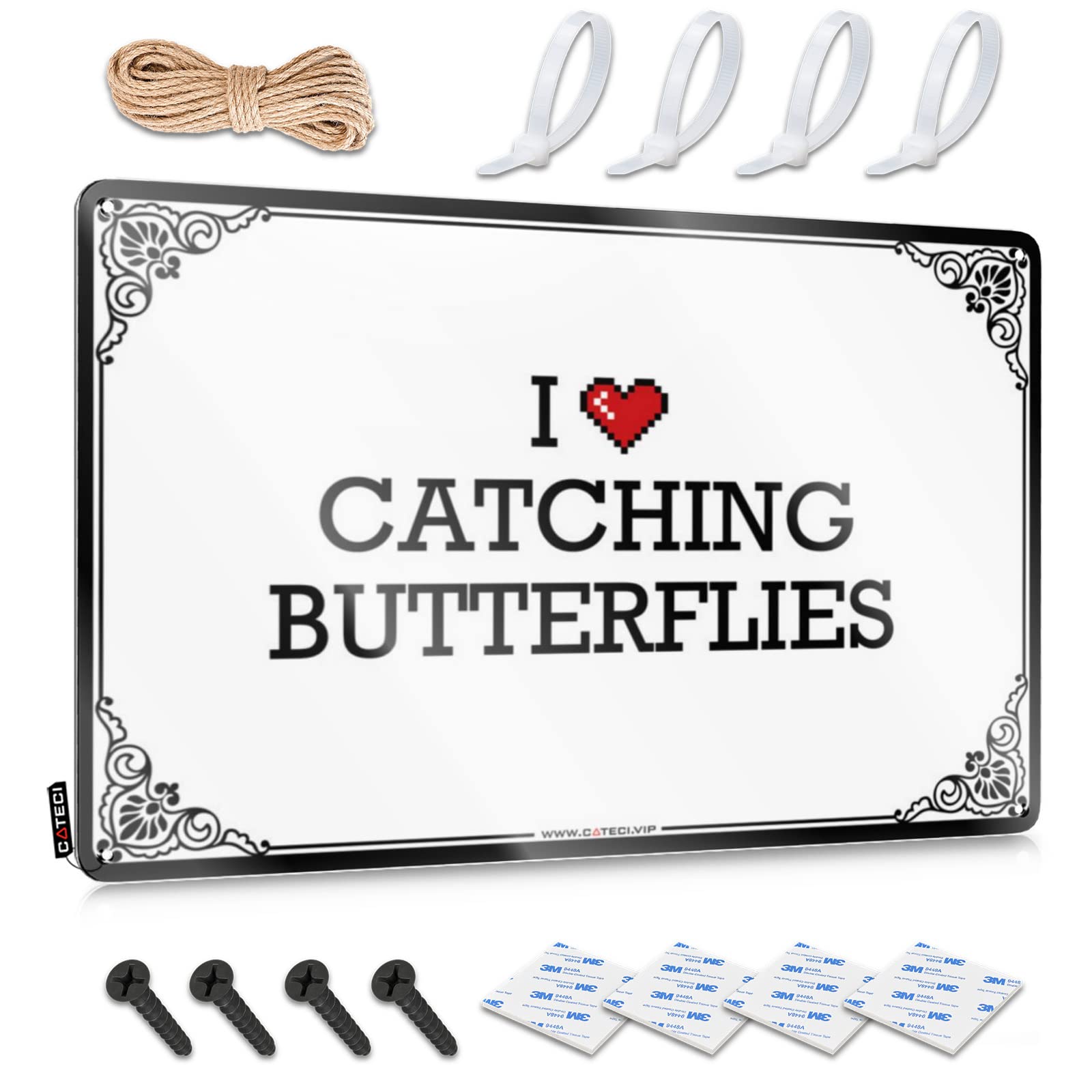 Goods Fun Tin Metal Decor | I Love Catching Butterflies Aesthetic Decorative Wall Art Ready To Hang For Farm(30X40CM)