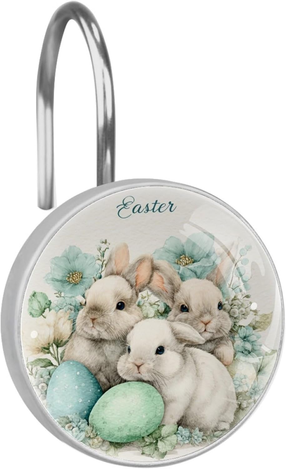 Easter Bunny Round Shower Curtain Hooks Set of 12 Stainless Steel Decorative Hanger Rings for Bathroom Kitchen Bedroom Curtain Rods