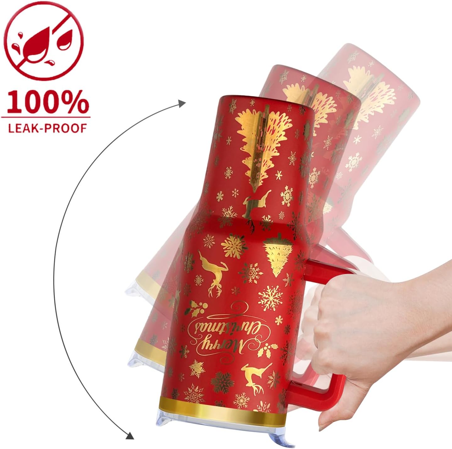 40oz Merry Christmas Tumbler with Handle,Snowflake Coffee Cups with Lid and Straw,Stainless Steel Insulated Travel Elk Mug,Xmas Gifts for Women & Men-Red - Image 5