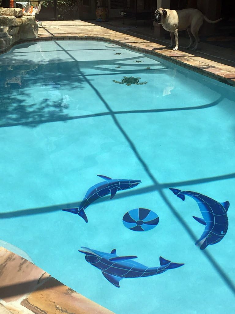 Playing Dolphins Ceramic Swimming Pool Mosaic - Blue - 48" x 48"
