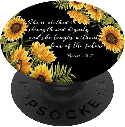 Proverbios 31 25 Cristiano Biblia Verso Girasol Escritura PopSockets Swappable PopGrip