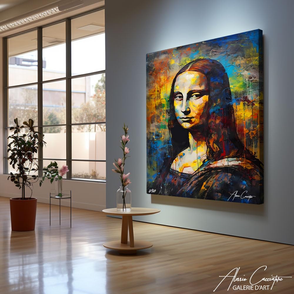 Quadro Street Art Mona Lisa - Tela Pop Art di grande formato, Quadro Joconde Pop Art - Pittura moderna astratta - Decorazione da parete per camera da letto adulto, poster ritratto astratto, 120 x 80