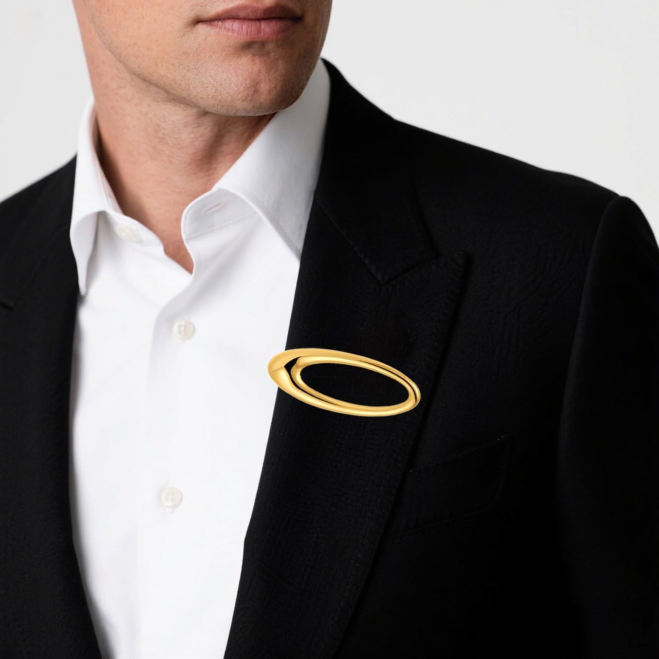 Minimalist Gold Oval Hoop Brooch - Shiny Metal Lapel Pin for Women Men, Slim Fashion Accessory for Coat Dress Scarf - Image 4