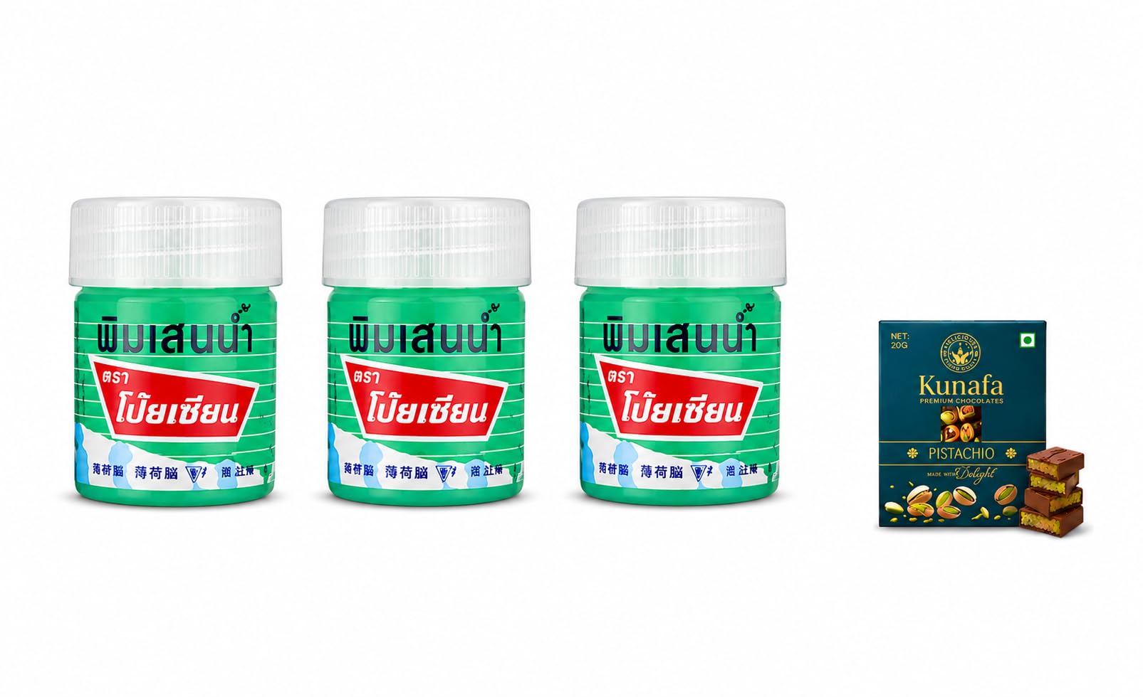 Pim-saenn Balm Oil (Thailand) Aroma Refresh Inhalant Gel Health & Personal Care Products Thai Herbal Herb, (Pack of 3) 8ml Each with Free Flavourito Kunafa Pistachio Chocolate Bar, 20g By Decadent Foods-image-38