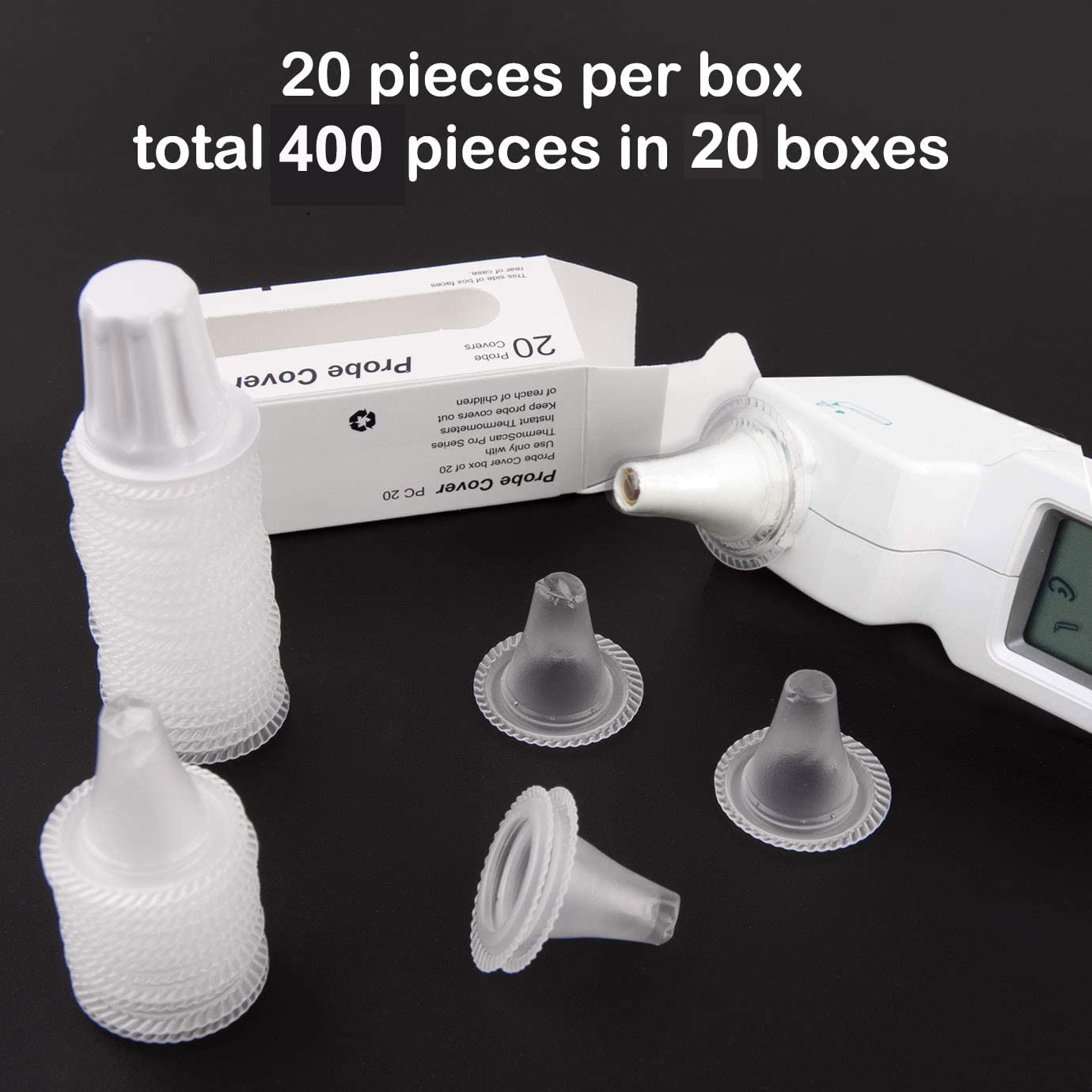 Set di 400 termometri per orecchie marroni, tappi di ricambio, termometri auricolari, coperture per tutti i modelli marroni