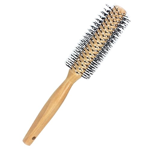 Miniatura 7 de Harewu Peine redondo con mango de madera original hecho de madera de haya pura, cerdas de nailon suaves, para todos los estilos de cabello, cepillo