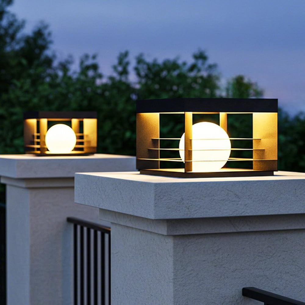 Outdoor Post Light With Glass Globe Post Pillar Lights Modern Black Exterior E26 Column Lamps Waterproof Landscape Pathway Lamps Anti-rust Fence Deck Lanterns Porch Gate Pier Pedestal Bollard Lighting