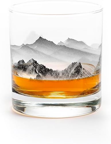 Vista 35 de Black Lantern Single Whiskey Glass - Forest Landscape- 11oz. Low Baller Tumbler Solid Base - Bourbon Glass - Cocktail & Everyday Use Drinking