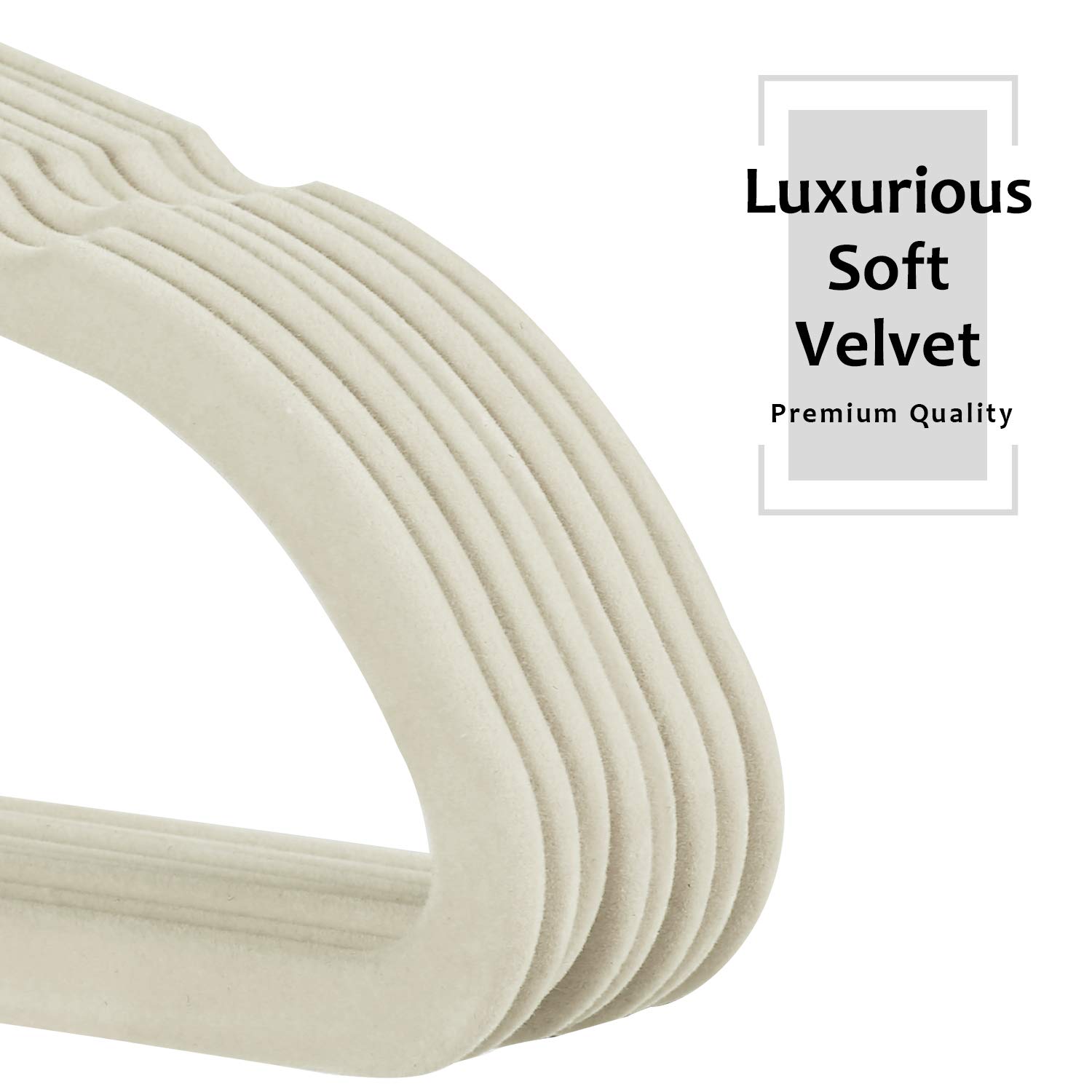 VECELO Perchas de Terciopelo Resistentes (Paquete de 60), Antideslizantes y ahorran Espacio con 8 Clips para Dedos y Perchero, excelente para Hombres y Mujeres, Color Beige