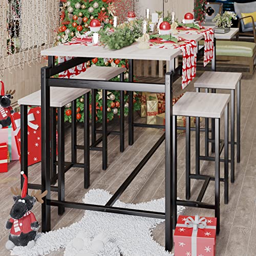 Basenji Dining Table Set For 4, 5 Piece Kitchen Table And Chairs Bar Table And Chairs Set Space Saving For Pub Breakfast (Oak) #TOP1