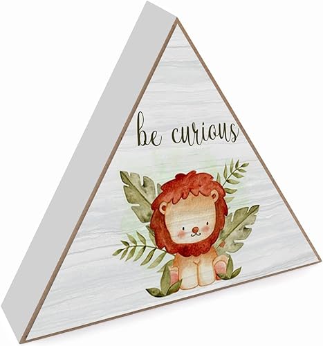 Miniatura 1 de Letrero de madera con texto en inglés Be Curios, diseño de animales del bosque, león, decoración de pared para bebé, decoración de habitación de