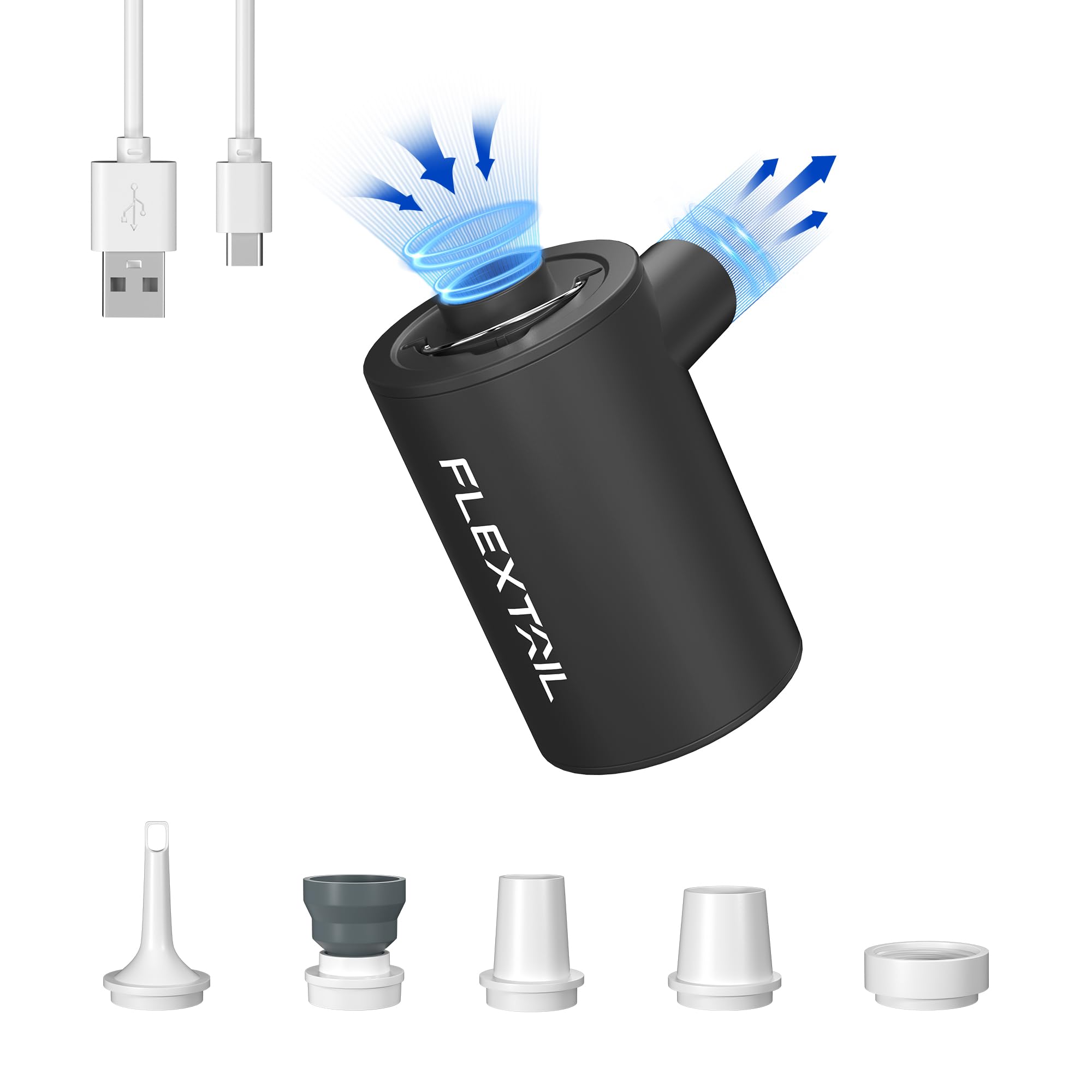 MAX Pump 2024,Portable Air Pump,Electric Pump,1600mAh Rechargeable Battery,5 Versatile Nozzles,Quick In/Deflate for Air Mattress, Vacuum Storage Bags,Swimming Ring