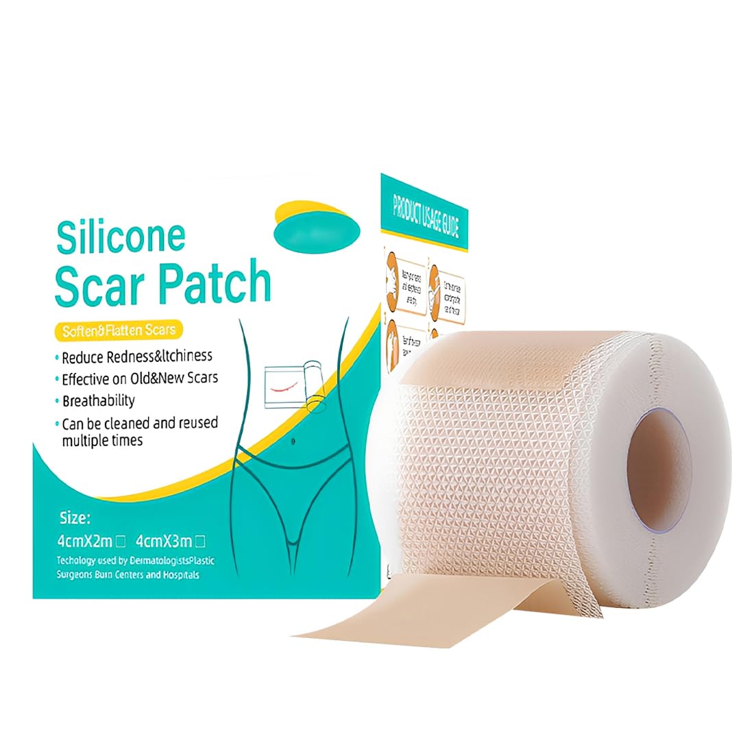 Parche de Silicona para Cicatrices, Rollo Terapéutico para Reducir y Suavizar Cicatrices Visibles, Tratamiento Profesional Reutilizable para Postcirugía, 1 Unidad