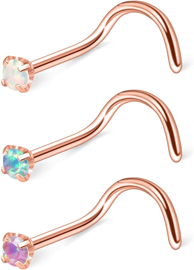 Ruifan 20G 316L Surgical Steel 2mm Opal Nose Rings Studs L-Shape Ring Body Piercing Jewelry 1-3PCS