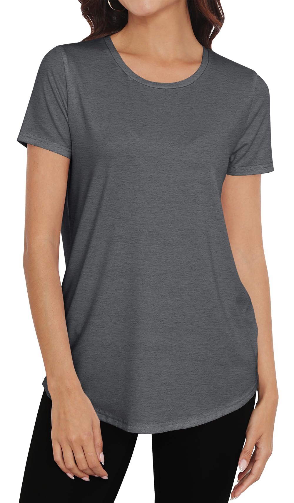 Smile Fish Women Crewneck Loose Fit Tunic Tops Short Sleeve Dressy Casual Summer Long Tee Shirts