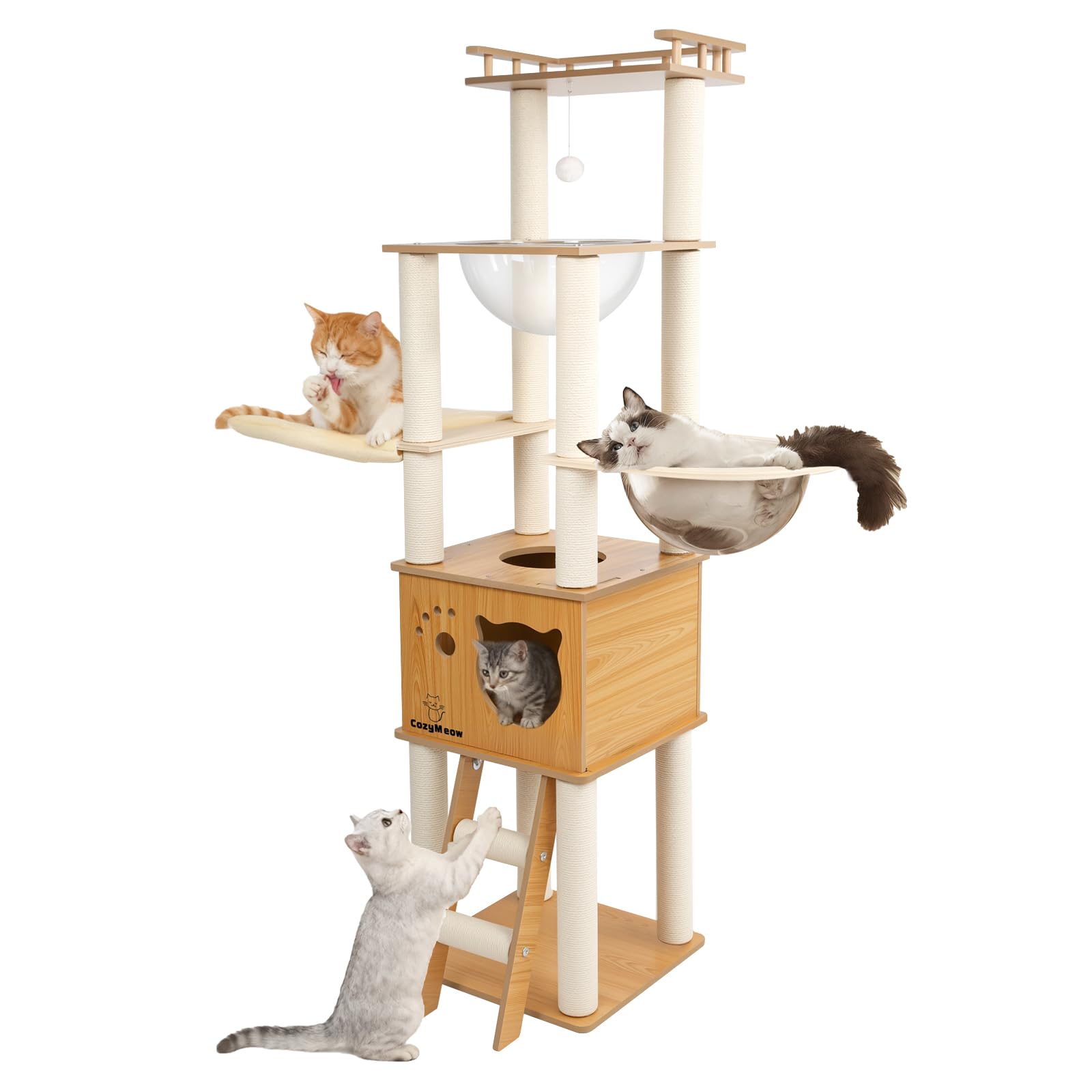 キャットタワー❣️木製 スリム 宇宙船 据え置き 165㎝ 厚さを増した板材 Amazon | CozyMeow キャットタワー 木製 スリム 宇宙船 据え置き 厚さ