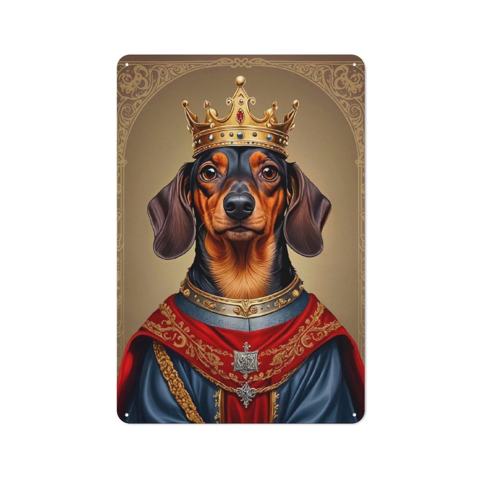 Junmoney Dachshund Dog King Creative Metal Wall Decor 30X20cm, Metal Desk Wall Sign For Hobby Room, Office, Lounge Or Living Room