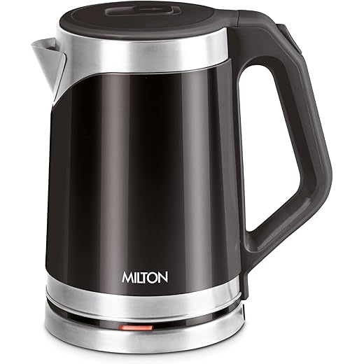 Milton Euroline Vienna Electric 1.8 Stainless Steel Electric Kettle, 1 Piece, 1.8 Litre, Black, Power Indicator, 1500 Watts, Double Walled, Auto Cut-off