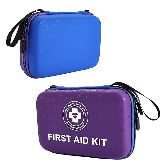 Premium First Aid Kit - 305 Piece Dual-Color Emergency Kit with Hard Shell & Fluorescent Interior Coating, Compact Survival Kit for Home, Car, Travel, Hiking & Outdoor(Blue/Purple)