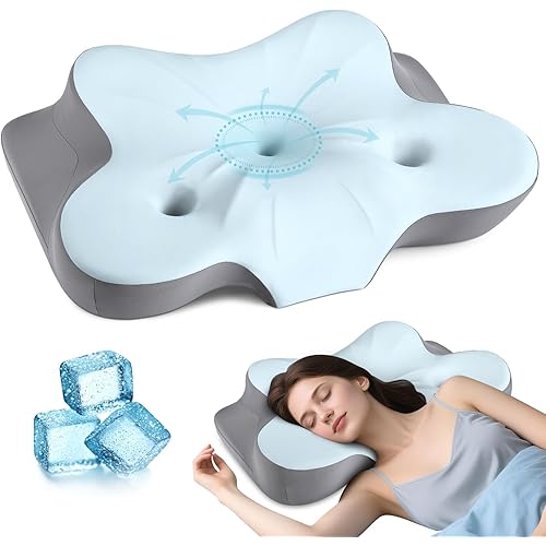 Cervical Neck Pillow for Pain Relief- Ergonomic Memory Foam Pillows for Sleeping, Dual Ear Relief Zone Contour Pillow, Neck Support Pillows for Side Back &Stomach Sleeper (Blue)
