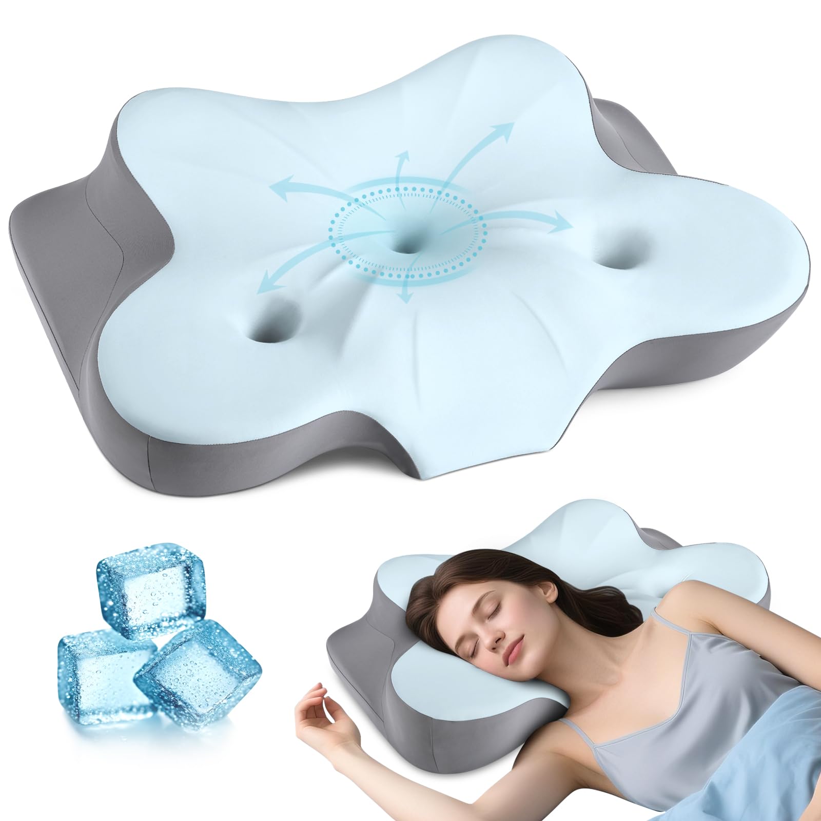 Cerrvical Neck Pillow- Ergonomic Memory Foam Pillows for Sleeping Dual Ear Relief Zone Contour Pillow Neck Support Pillows