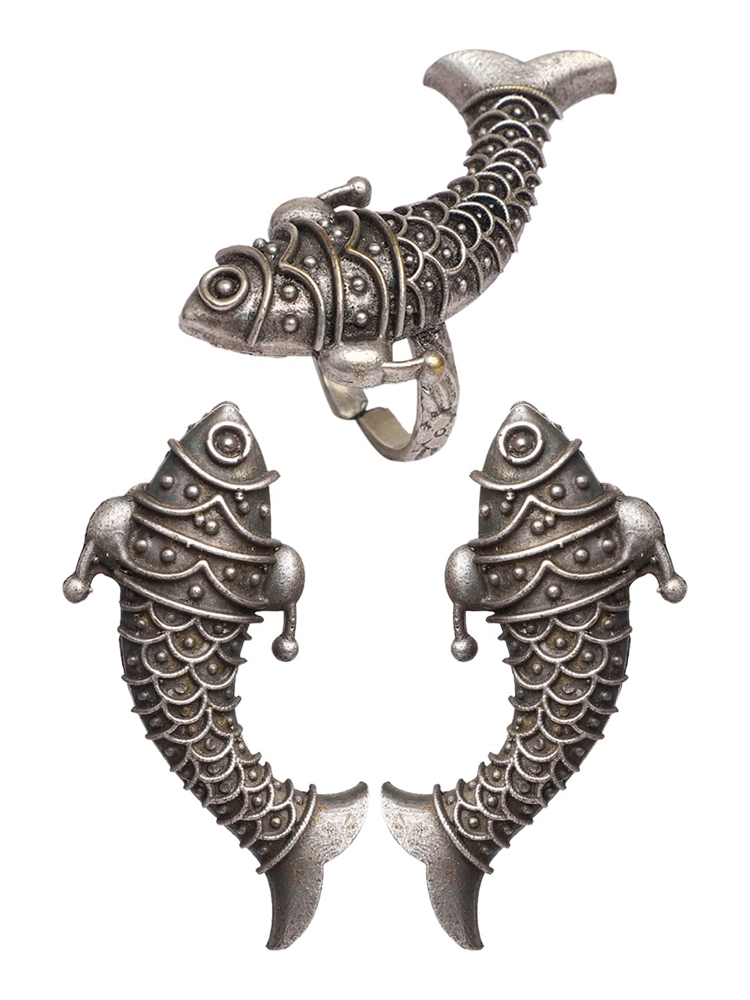 VENI Oxidised Womens German Silver Fish Stud Earrings And Ring Combo (B0BRFPVJ2C) Amazon Price History, Amazon Price Tracker