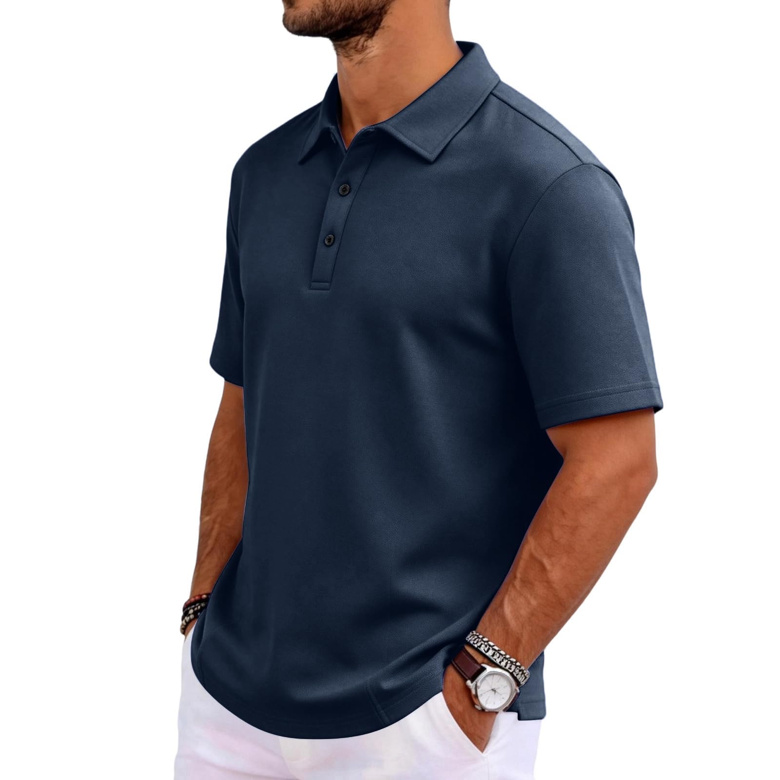 MOKBAY Polo Hombre Manga Corta Slim Fit Gym Transpirable Basica Fincut Camisetas Manga Corta Hombre Verano Deportivo Trabajo Casual Camisas