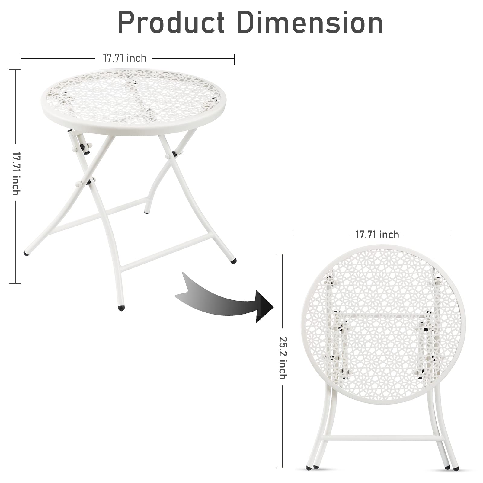 TeoKJ Petite Table D'Appoint Pliante Extérieure Antirouille - Ronde Métal Découpe Fleurs Pour Balcon Et Terrasse, Noir