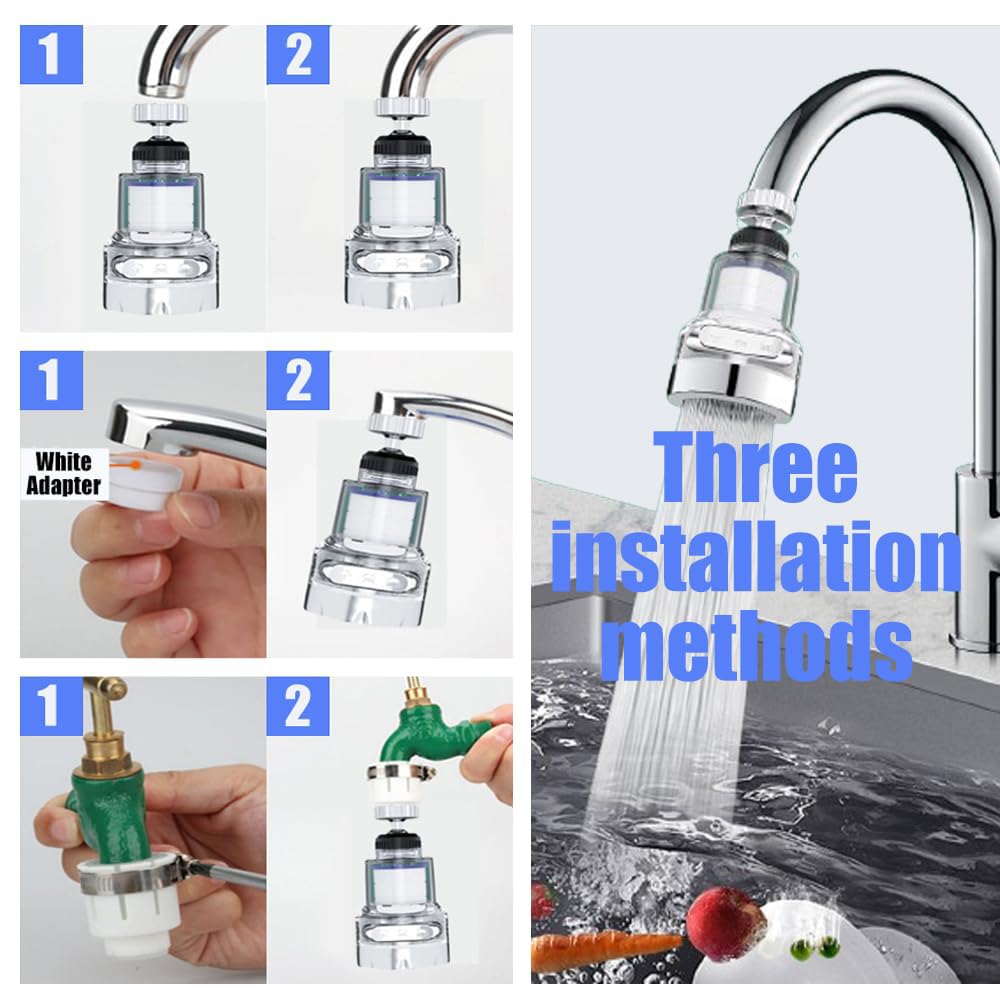 2 Pezzi Ruotabile A 360° Rubinetto Depuratore Acqua filtri per rubinetto Con 6 Elementi Filtranti In Cotone PP Filtro calcare dell'Acqua del Rubinetto Filtro Lavandino Bagno per cucina e bagno
