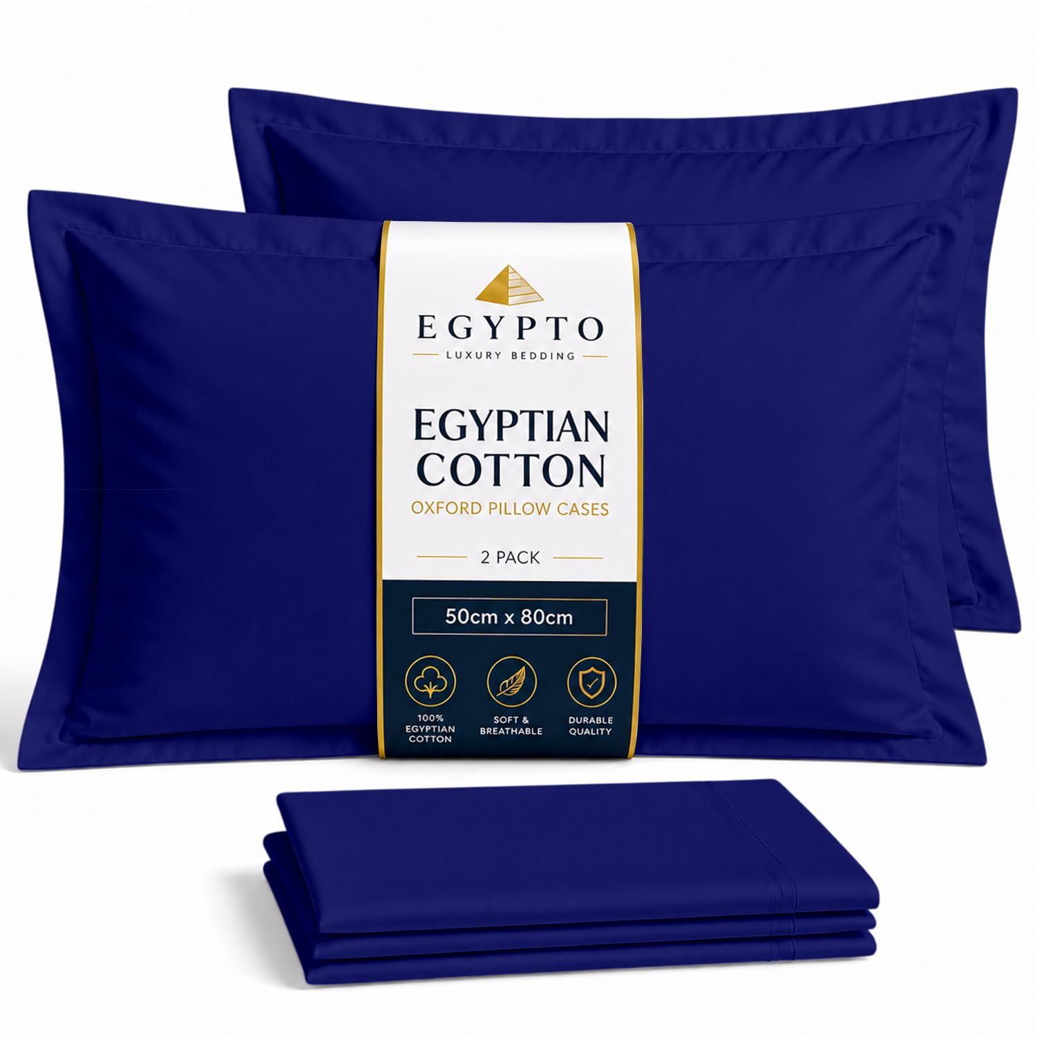 Pack of 2 Royal Blue Oxford Pillowcase Covers - 100% Egyptian Cotton Pillow Cover Naturally Breathable & Anti-Allergy Pillow Cases 2 Pack (Royal Blue, Housewife)