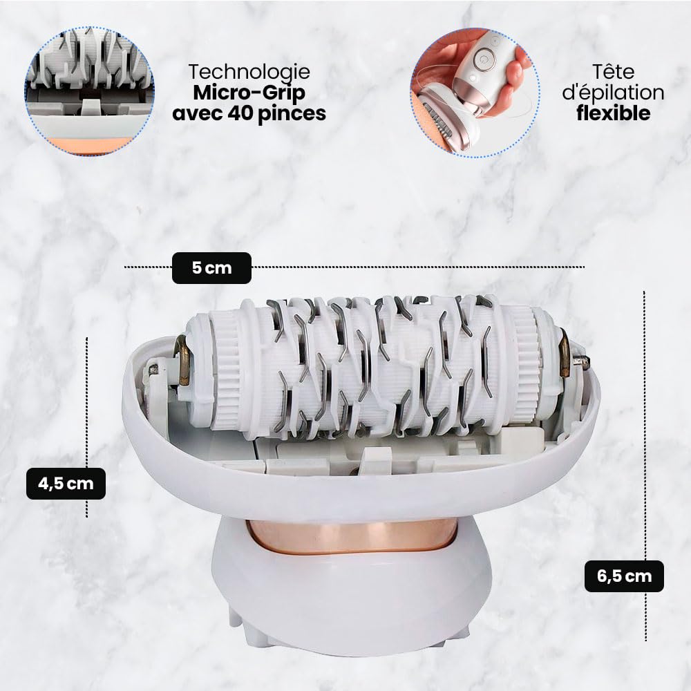 Anakel Home Tête d'épilateur Flex 81719648 Compatible avec Braun Silkepil 9 Flex Type 5380 | Tête Flexible, Technologie Micro-Grip avec 40 Pincettes