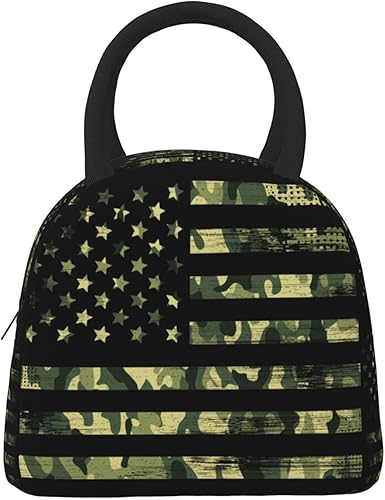 Miniatura 2 de Bolsa de almuerzo con diseño de camuflaje para mujeres y hombres, con bandera estadounidense verde, aislada, linda lonchera para adultos, para