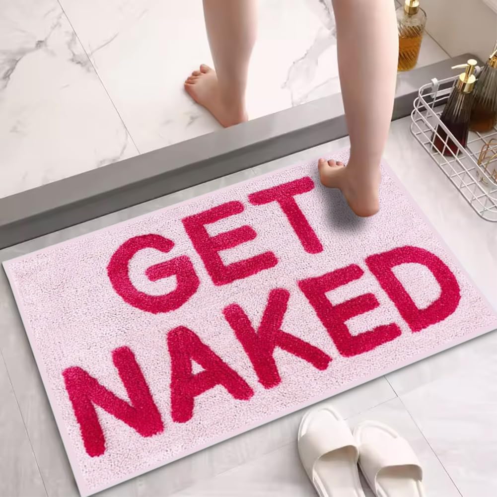 Jiakalamo Get-Naked Bath Mat,Cute Non Slip Bath Mats for Bathroom,Absorbent Pink Bathroom Rug,Microfiber Shower Mat for Bathtub Decor Mats,Washable Shower Floor Rug Apartment(80x50cm,Pink)