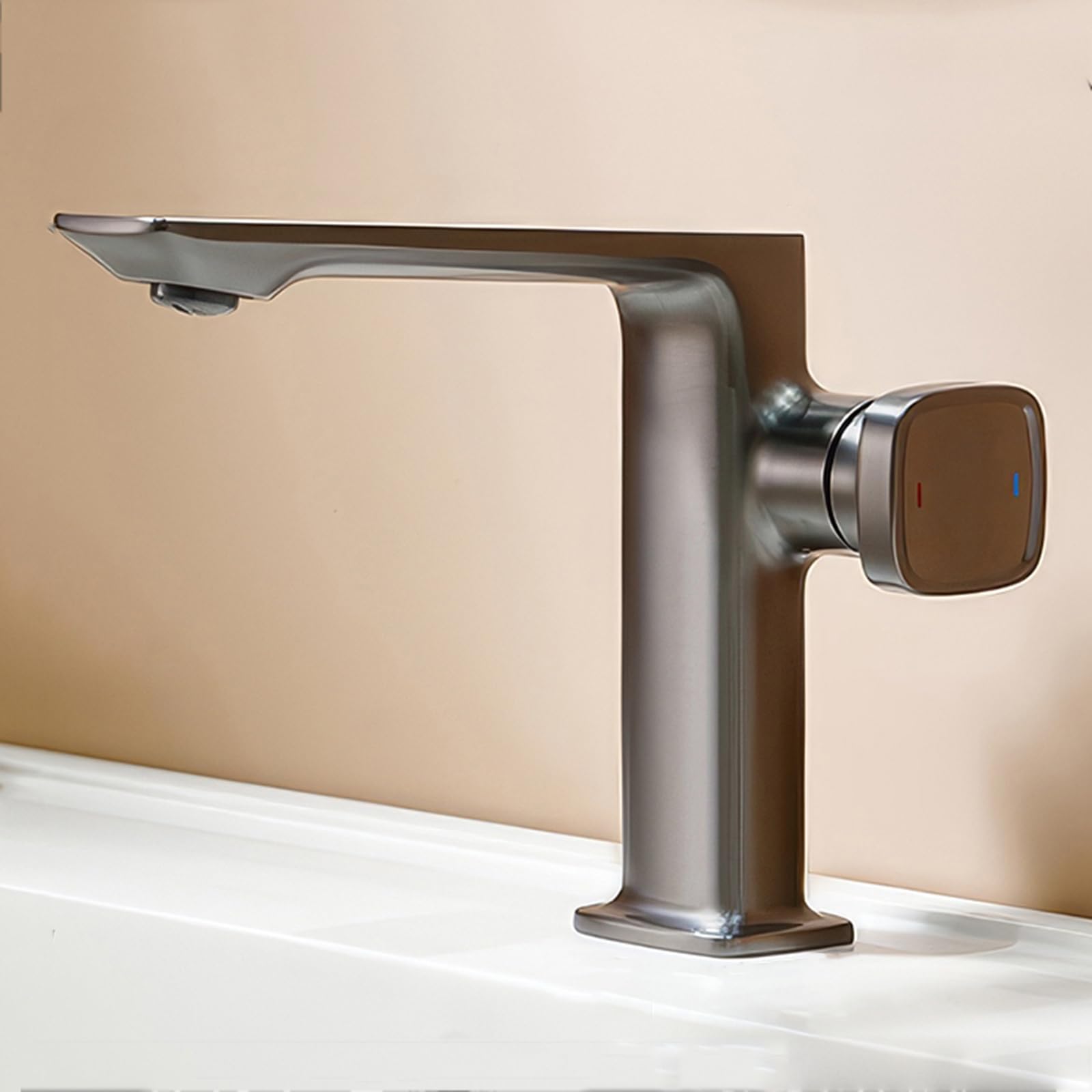 ANVLOJRIH Basin Taps Mixers Bathroom Sink Hot and Cold Brass Bathroom Basin Mixer Tap 1 Hole Grey
