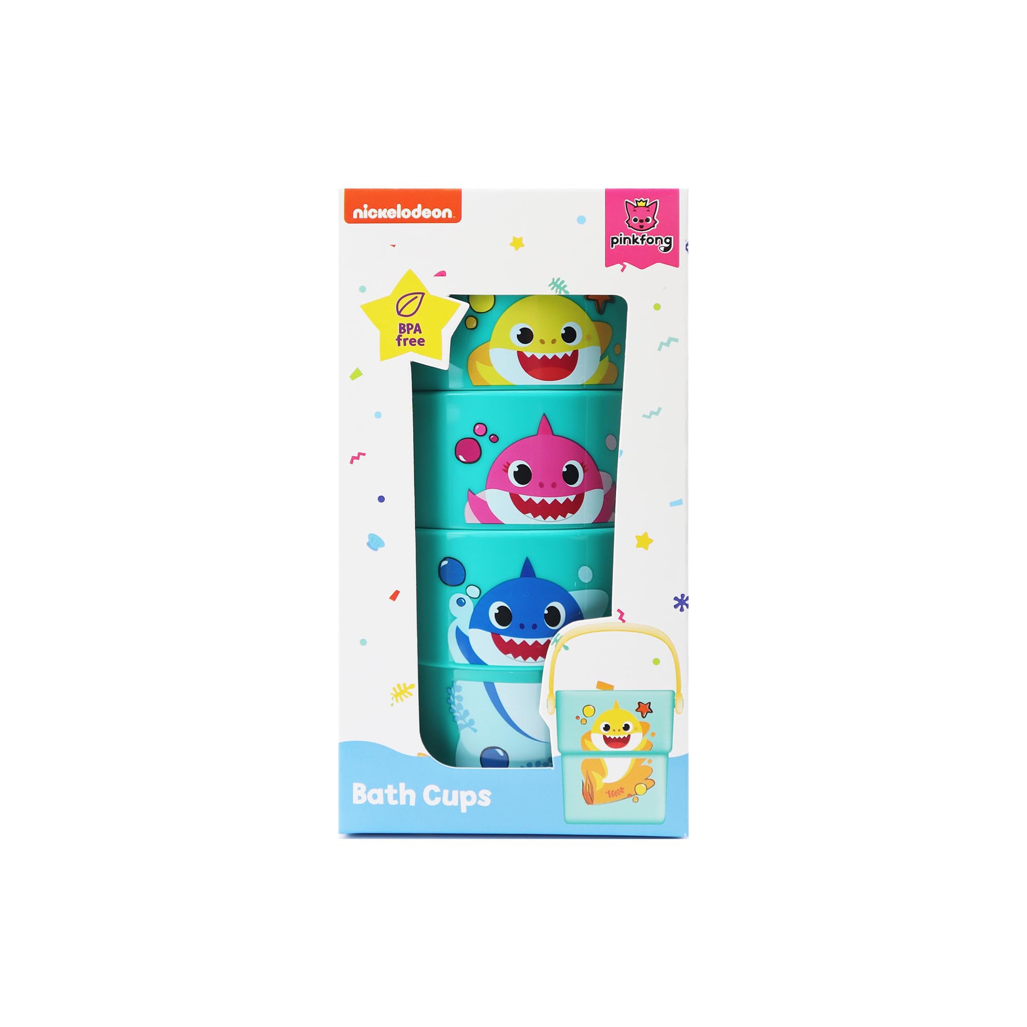 Baby Shark Bath Cups 3 Pack Baby Bath Toys Educational & Fun 6M+ Animal Print Stackable Fill Up Buckets Fill N Spill Bathtub Fun Toy For Toddlers/Children