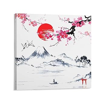 Amazon.co.jp: キャンバス絵画 富士山 桜 さくら 和風柄 日本画