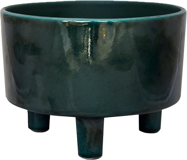 Ivyline Pisa Premium Glaze Bowl Ceramic Planter on Legs - Emerald - Premium Quality, UV Stable & Waterproof Indoor Decorative Flower Pot - H14cmxD19cm