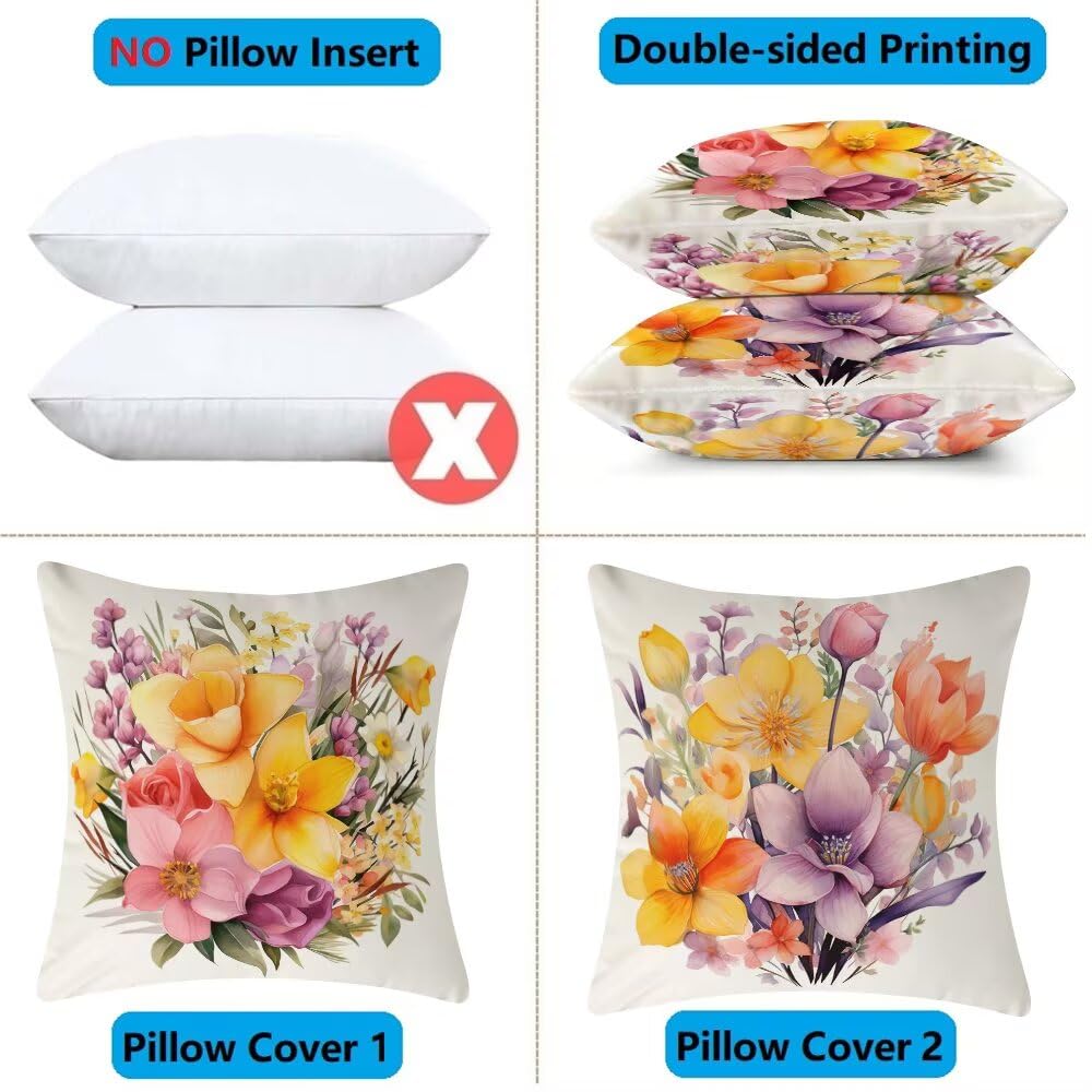 Federe Cuscini Divano 60x60 cm Federe Morbido Copricuscini Primavera in Velluto, 2 Pezzi Copri Cuscini per Divano Moderno Quadrati Decorativi Federa Cuscino Fiori per Camera da Letto Soggiorno (IU47)