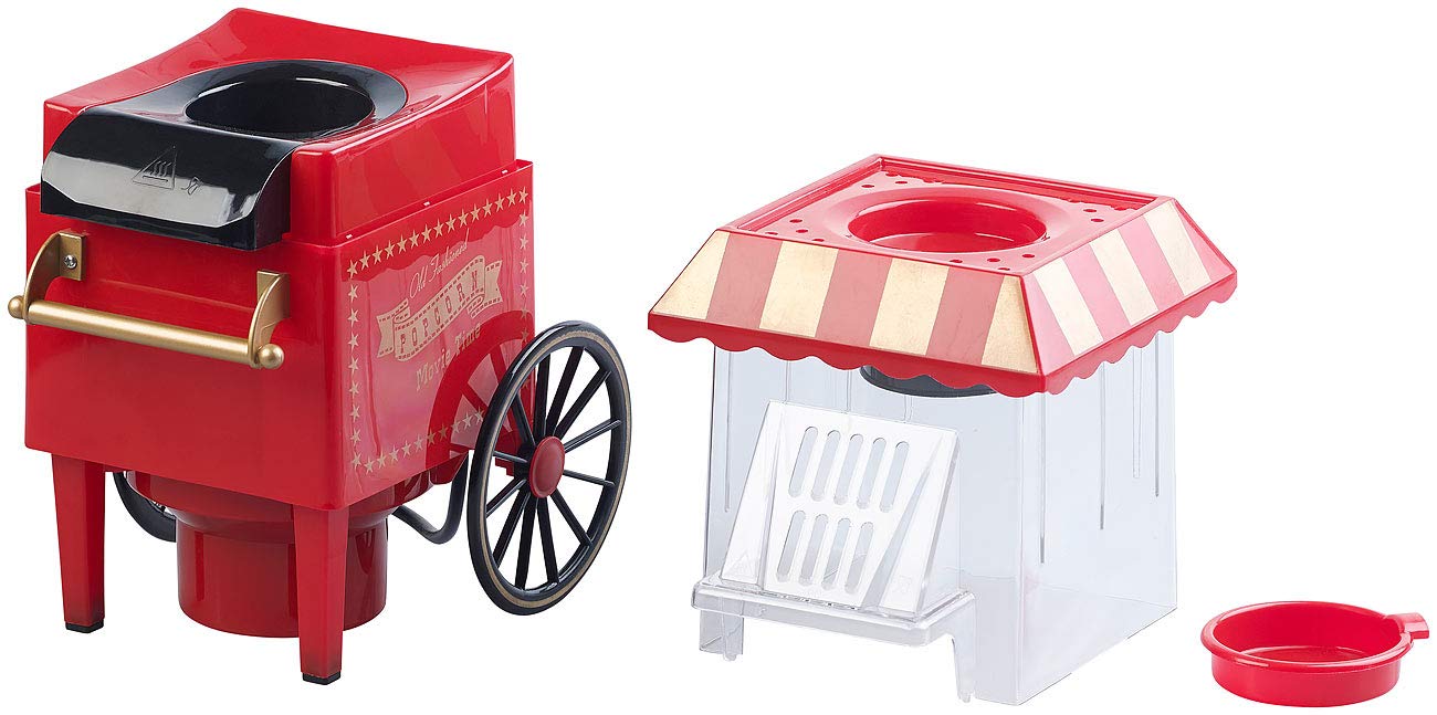 Rosenstein & Söhne Máquinas de palomitas - máquina para hacer palomitas: Máquina de palomitas de maíz de aire caliente, Miniatura de carro de estilo, Plato de medición (hacer en casa, aceite)