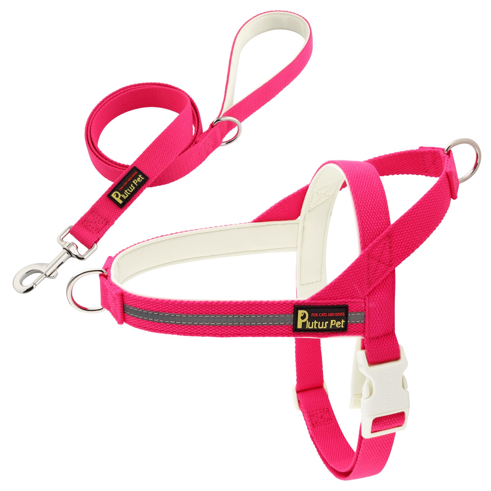 Plutus Pet Cotton Dog Harness and Leash Set, Reflective and Soft Padded, Quick Fit Vest Harness, for Small, Medium and Large Dogs, Hot Pink, L