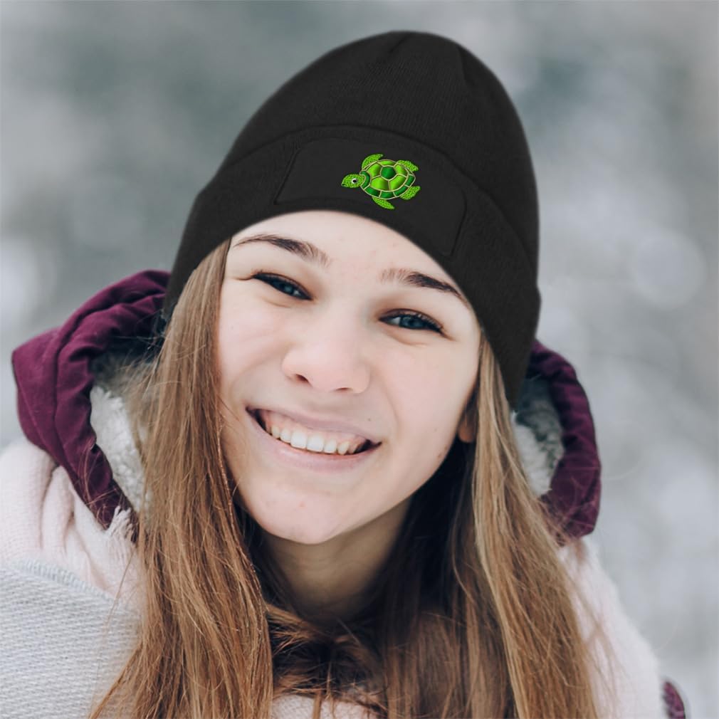 Patch Beanie Swimming Sea Turtle Embroidery Skull Cap Hats for Men & Women Acrylic Winter Hats One Size - Image 3