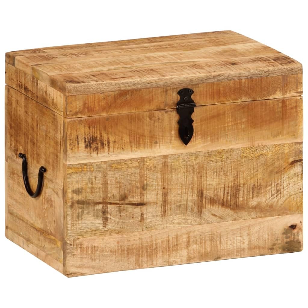 Aufbewahrungsbox aus massivem Mangoholz 39 x 28 x 31 cm Antik Stil mit Deckel, Stauraum Truhe Kiste für Ordnung, Wohnzimmer Schlafzimmer Flur