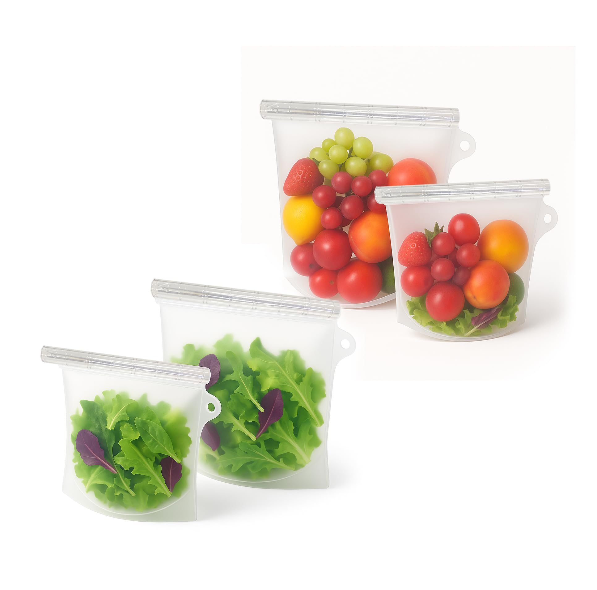 Veda Reusable Silicone Food Storage Bags – Set Of 4 Leakproof Containers For Fruits, Vegetables & Snacks – Freezer Safe, Resealable & Washable – Ideal For Travel, Fridge, And Meal Prep