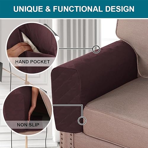 Miniatura 5 de KPPKOU Fundas impermeables para reposabrazos para sillas reclinables y sofás, fundas antideslizantes con bolsillo lateral, protector de brazo para
