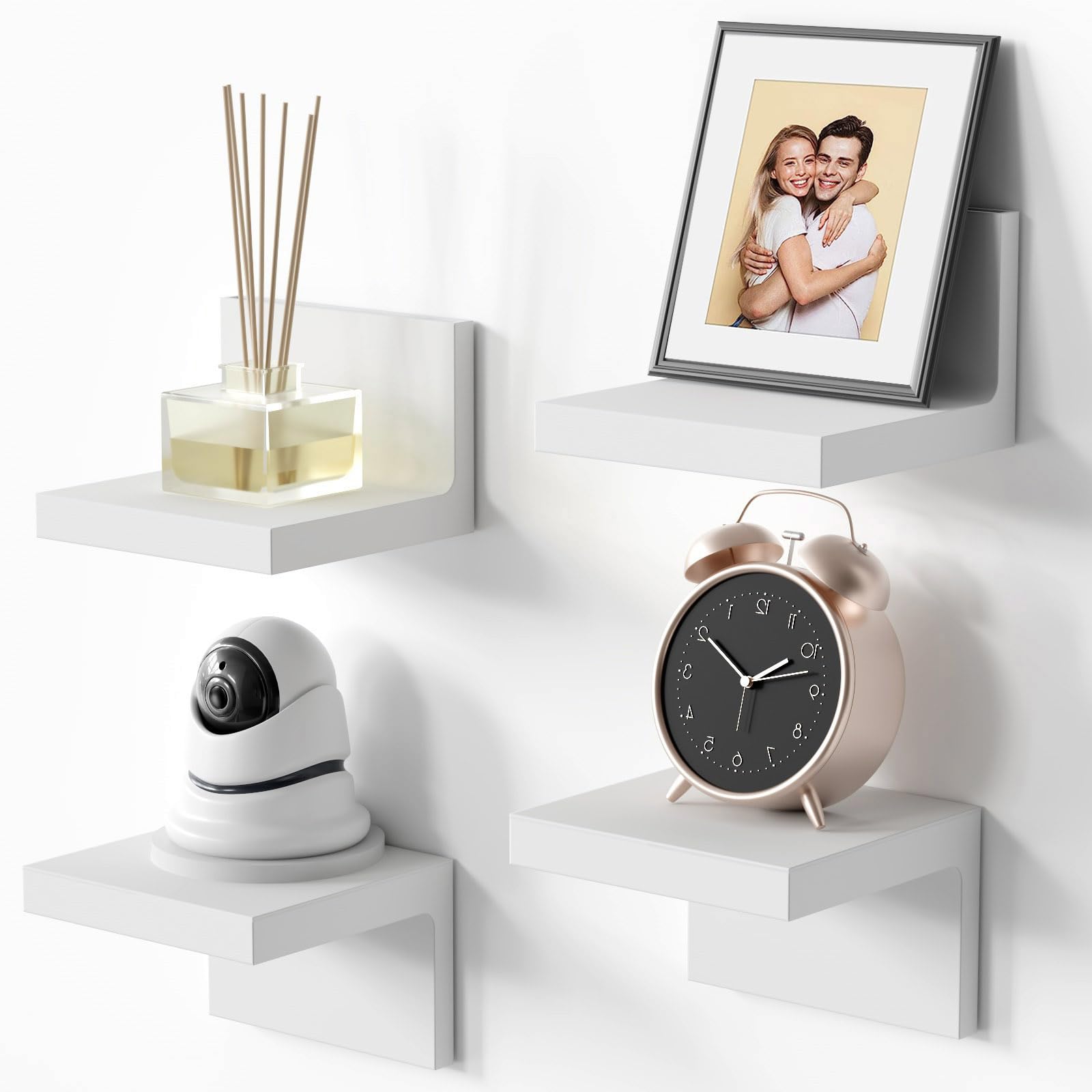 Tigcent Blanco Repisas de Pared 4 Piezas Estanteria Pared, Baldas Flotantes Pared para Salón Baño Cocina Dormitorio Oficina (Paquete de 4)