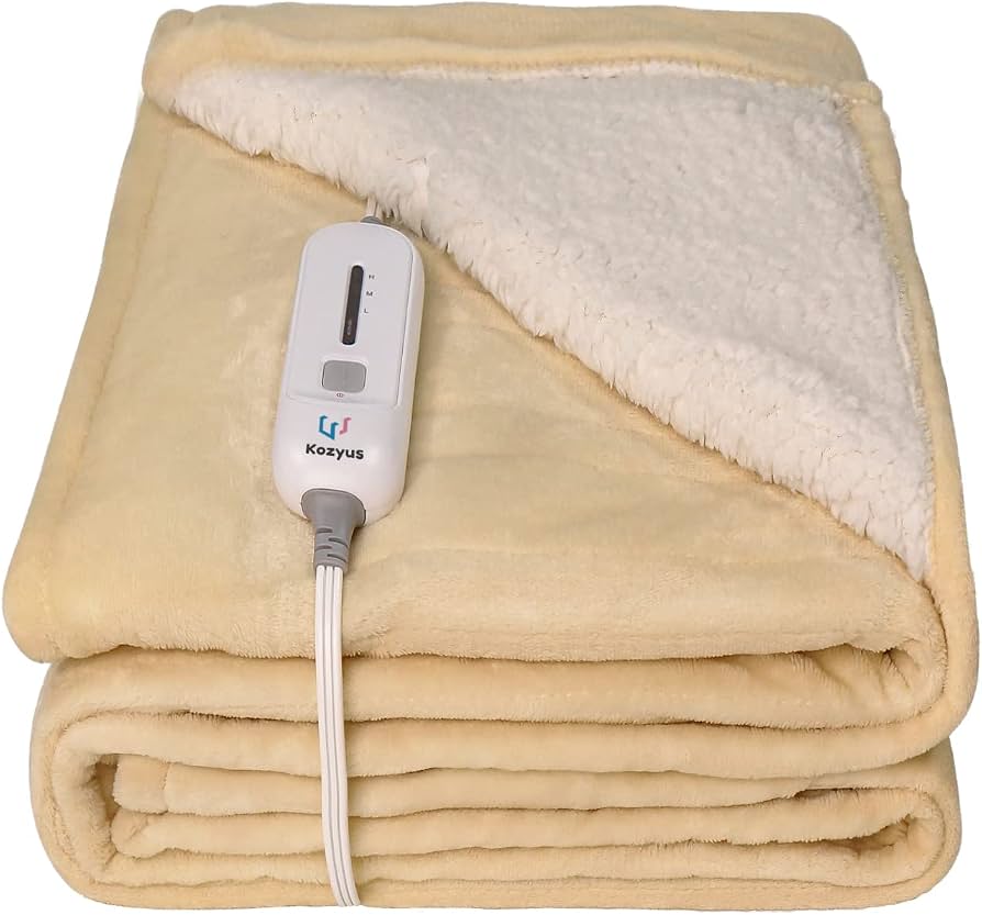 Amazon.com: Kozyus Heated Blanket Electric Throw, Electric Blanket with 3  Heat Settings and Extra Long 13-Foot Power Cord, Reversible Soft Flannel  and Sherpa Full Body Heating Blanket for Warmth, 50 x 60