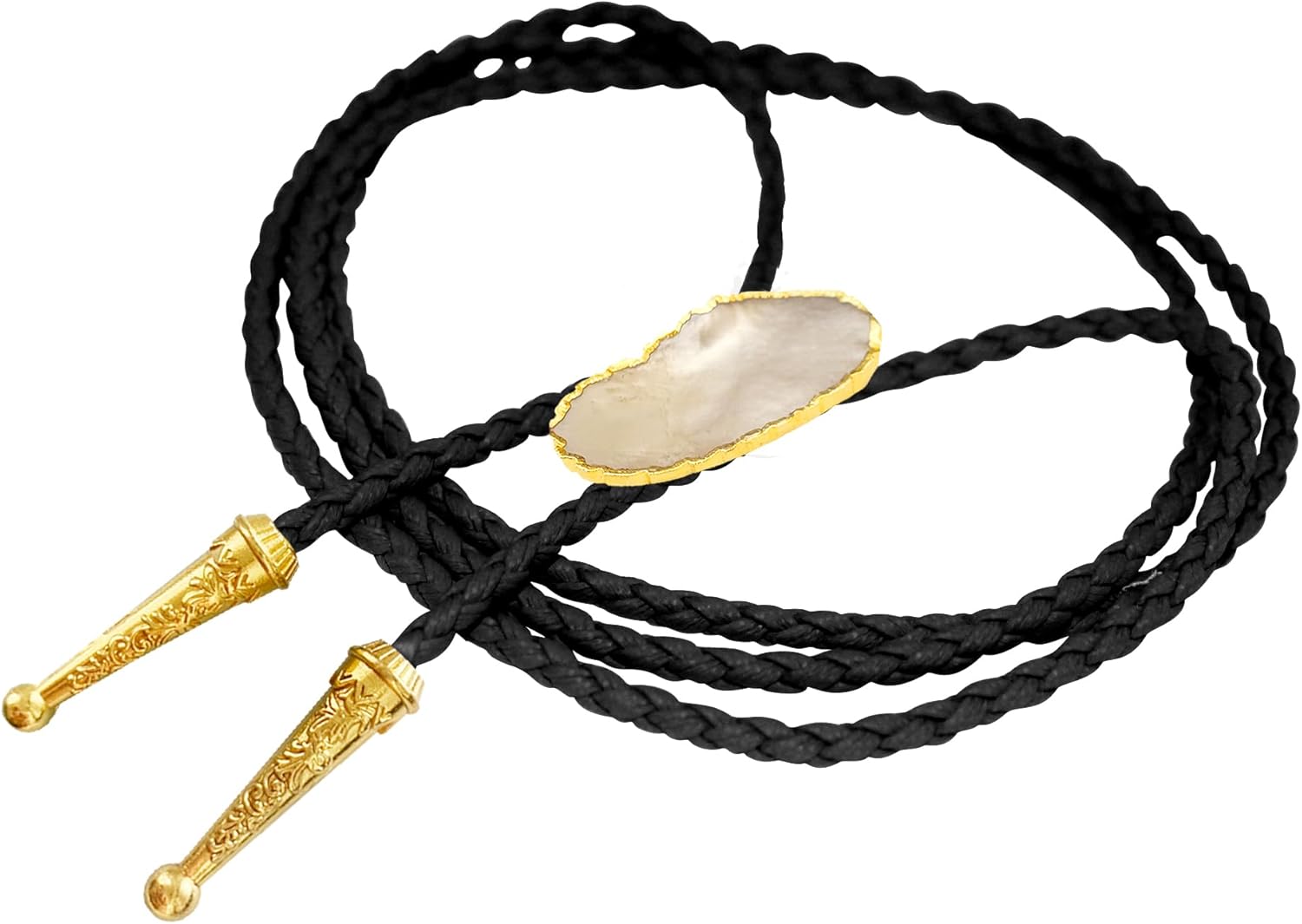 Daisy Del Sol Gemstone Bolo Tie Braided Vegan Faux Leather Natural Stone Gold Handmade Necklace Adjustable Boho Western Jewelry