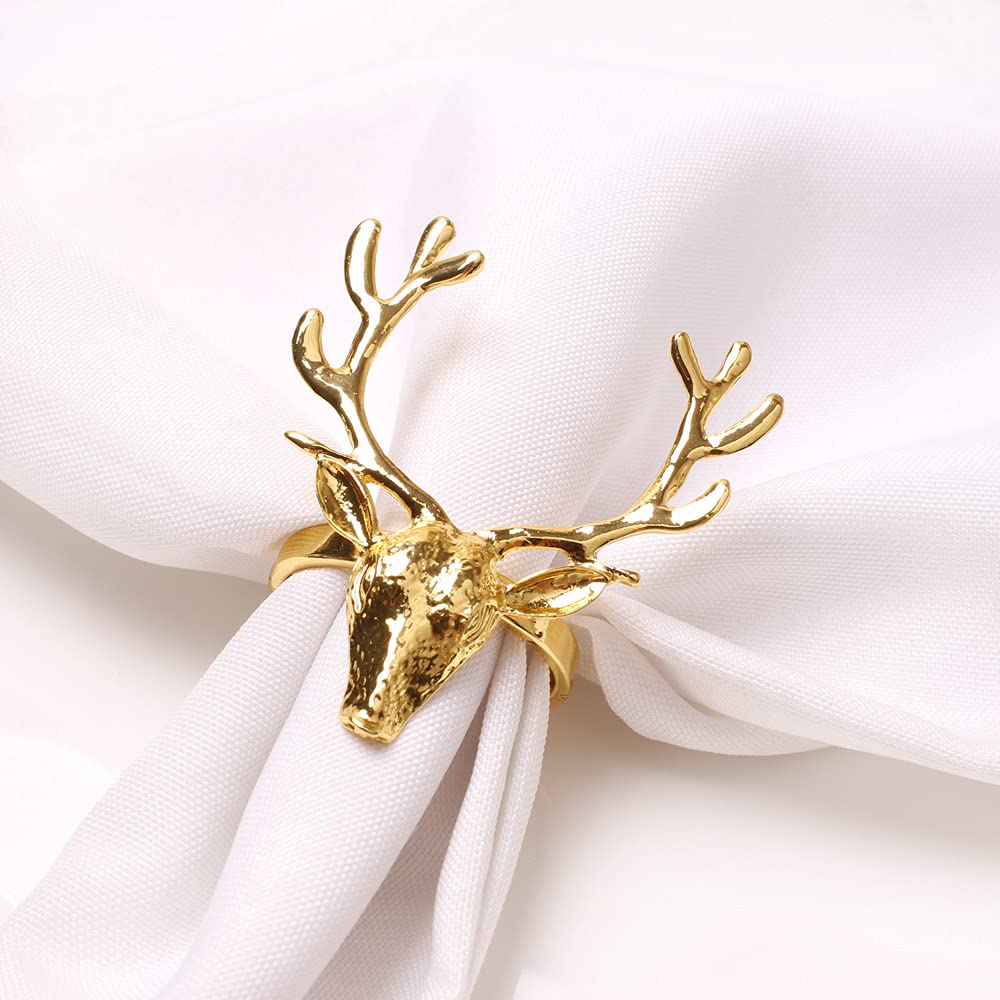 Cenpek Gold 6Pcs Deer Napkin Rings Holders For Wedding Home Table Decoration Napkin Holder