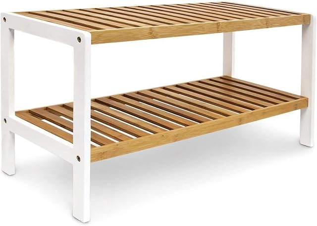Vencier 2 Tier Bamboo Shoe Rack Stand Shelf Shelving Hallway,Bedroom,Bathroom,Living Room Organizer Holder Storage for 8 pairs shoes (Natural & White)